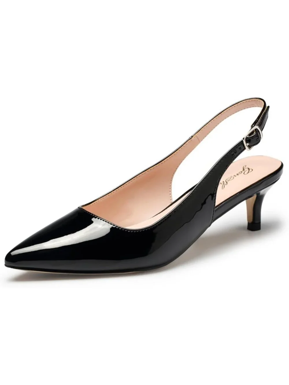 Women's Black Patent Slingback Pump Closed Toe Elegant Low Kitten Heel Shoes